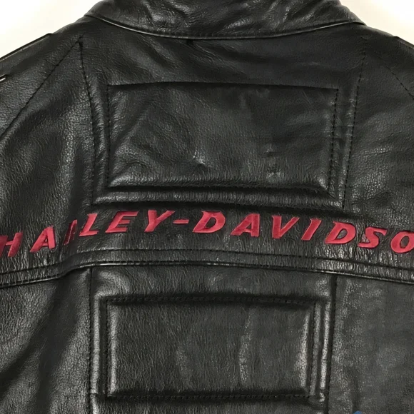 Harley Davidson Black Leather Jacket w/ Burgundy Embroidery - LW Women's Large - Picture 5 of 10